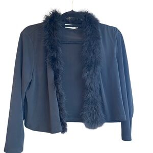 Calvin Klein Cropped Faux Fur Trim Cover-Up Top Black | Size L